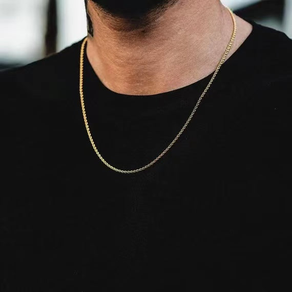 Hollow Rope Chain Necklace in 10K Gold, 3mm