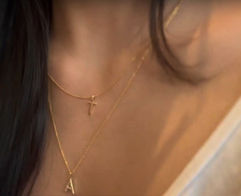 Gold Diamond Alphabet Pendants -14k Yellow Gold