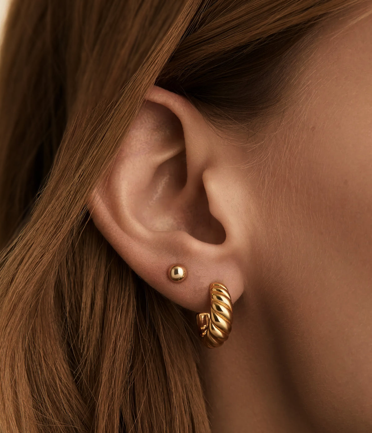 Gold Croissant Hoop Stud in 10K Yellow Gold