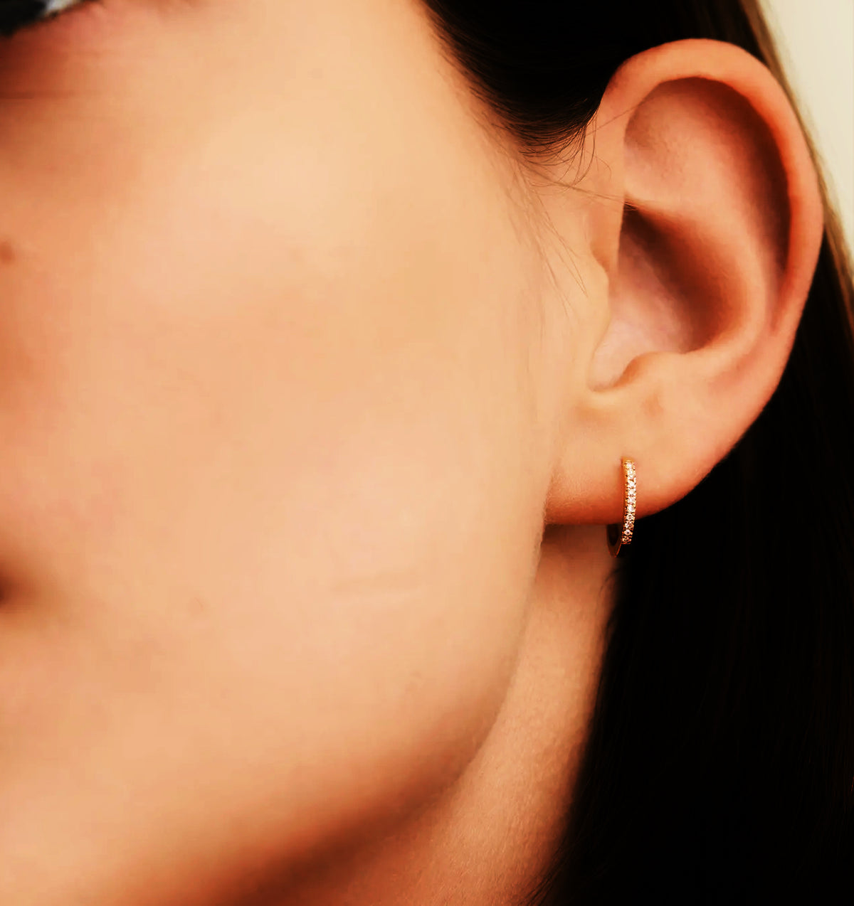 Small Gold &amp; Diamond Huggie Earrings in 14K Gold