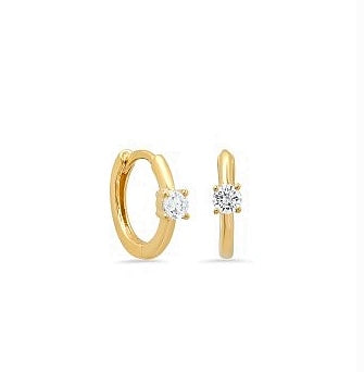 Solid Yellow Gold White CZ Huggies in 10K Gold