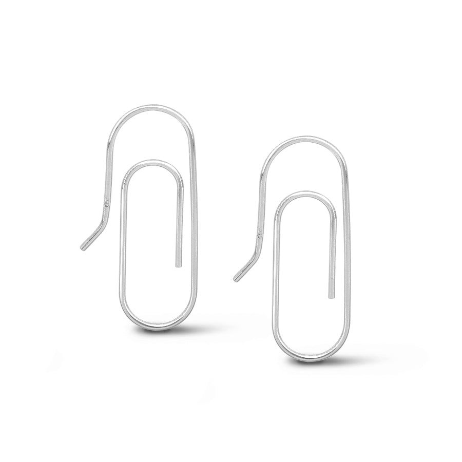 Paperclip Earrings in Sterling Silver, White and Yellow Colors