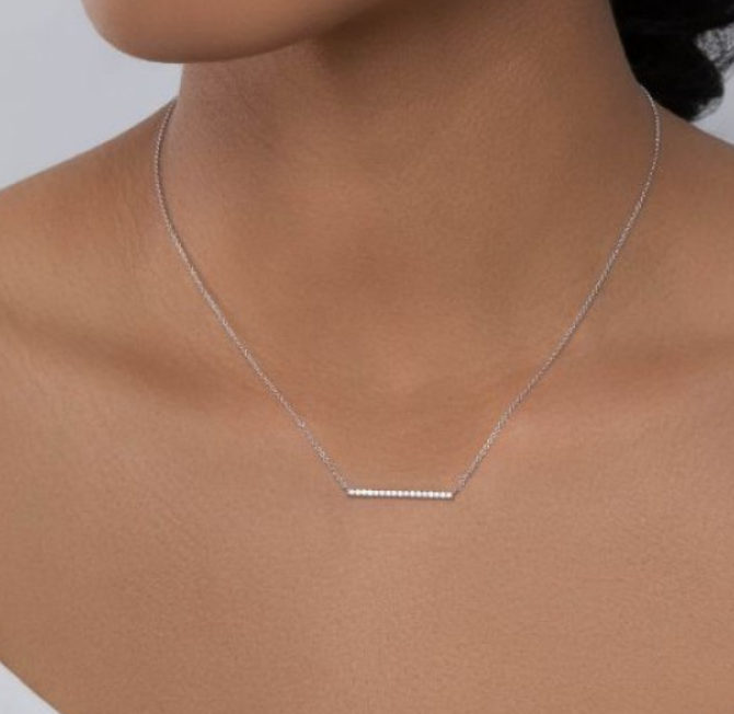 Horizontal Bar Necklace in 14K White Gold, with Diamonds