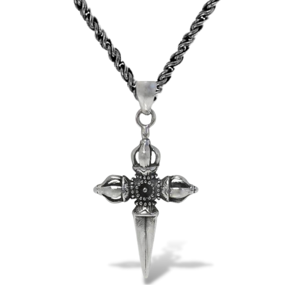 Conquertime Vajra Dorje Cross Amulet in Sterling Silver