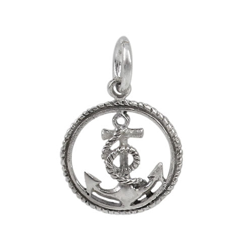 Maritime Circle Anchor Pendant in Sterling Silver