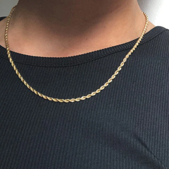 Small Rope Chain Necklace in 14K Gold, 1.3mm