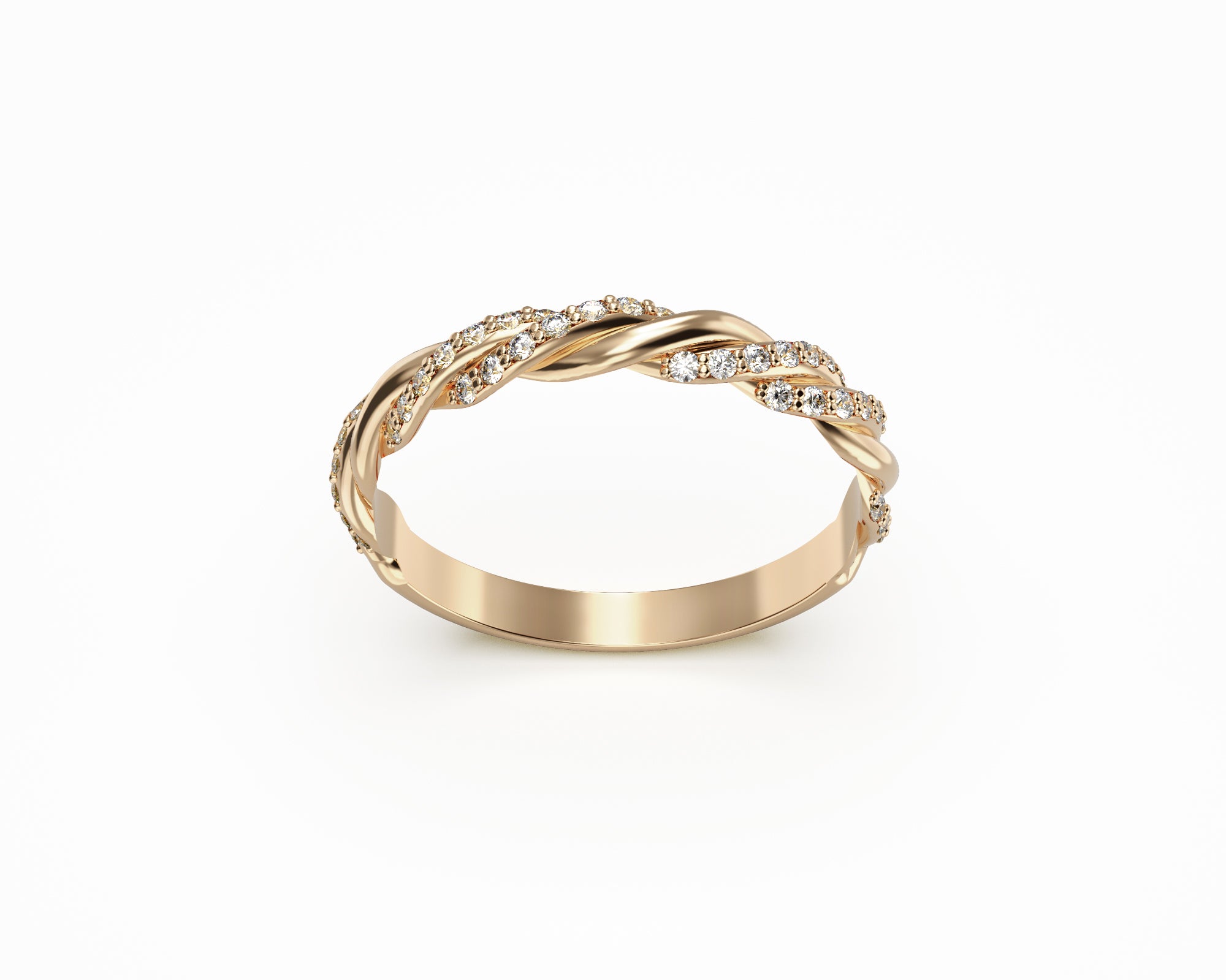 Stackable Sharable Twist Wave Ring with Diamond in14K Gold