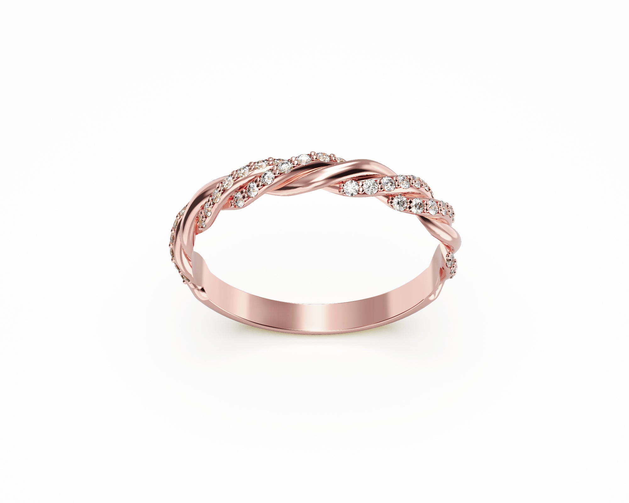 Stackable Sharable Twist Wave Ring with Diamond in14K Gold