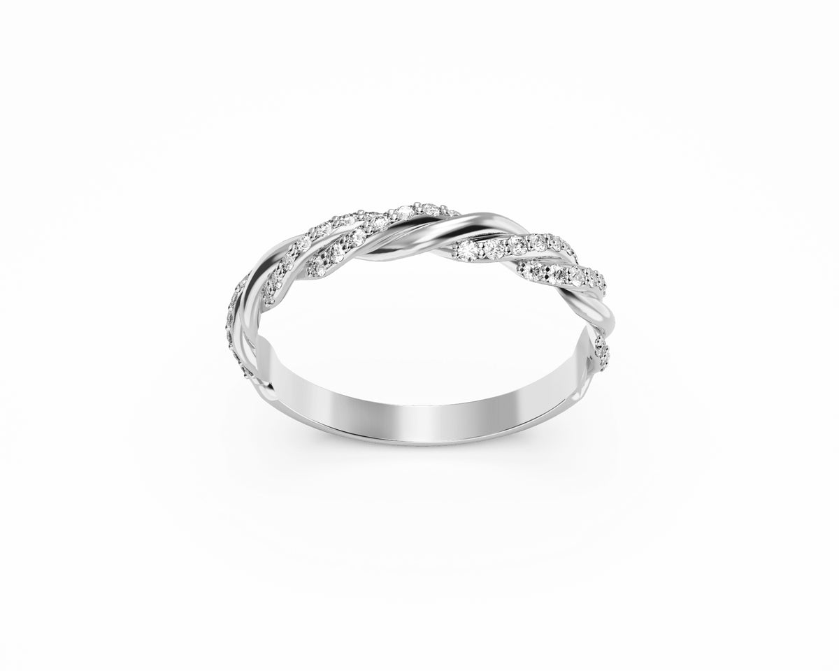 Stackable Sharable Twist Wave Ring with Diamond in14K Gold