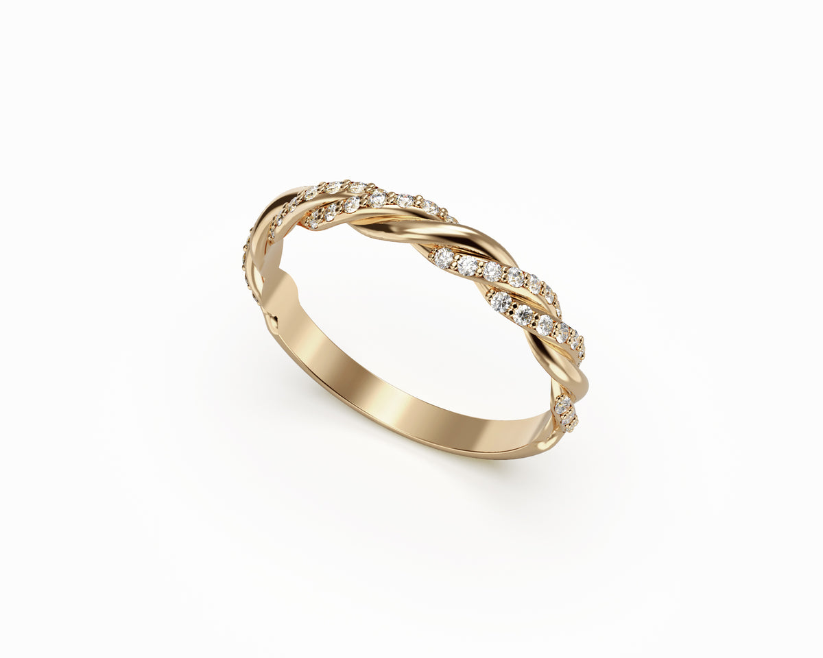 Stackable Sharable Twist Wave Ring with Diamond in14K Gold