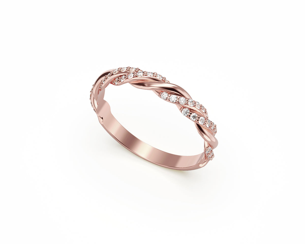 Stackable Sharable Twist Wave Ring with Diamond in14K Gold