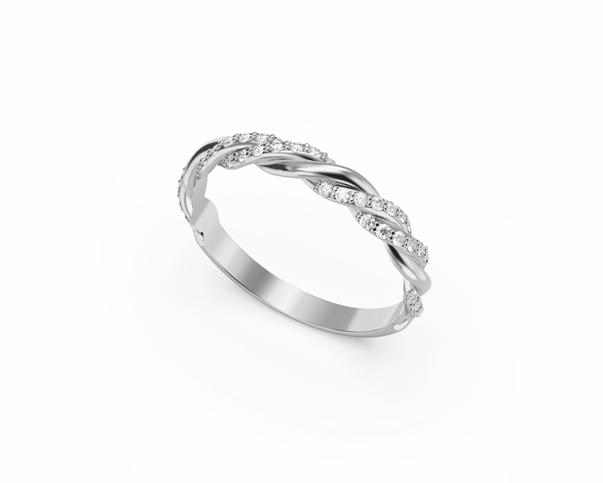 Stackable Sharable Twist Wave Ring with Diamond in14K Gold
