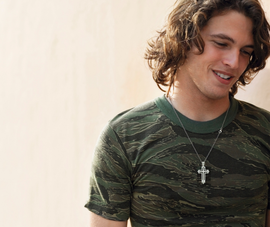 Concave Cross Pendant in 18K White Gold