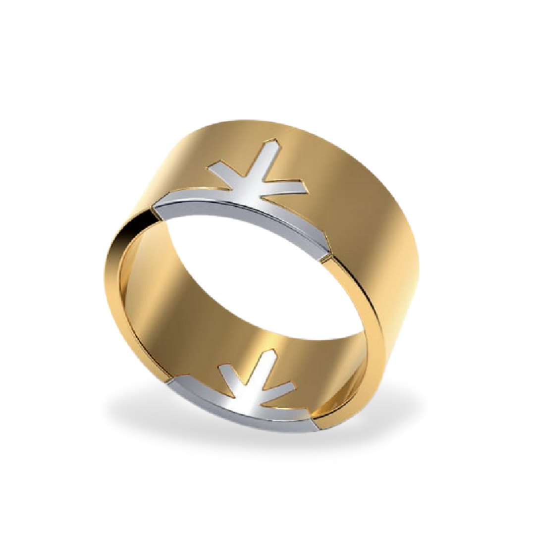 Truss Bold Band Ring in 18 K Two Tone Yellow Gold