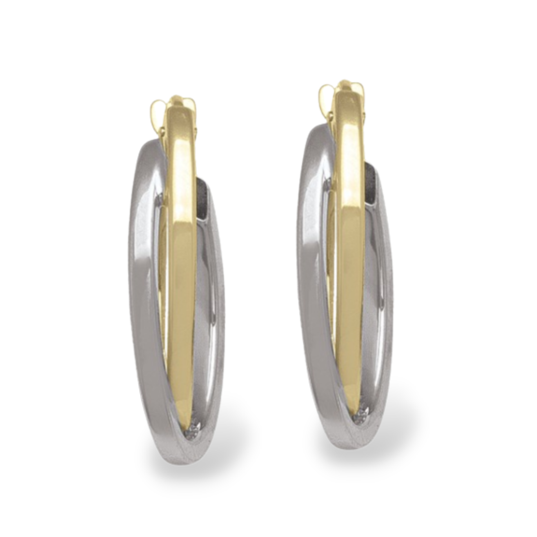 Two Tone Crossover Oval Hoop Earring in 10K Gold