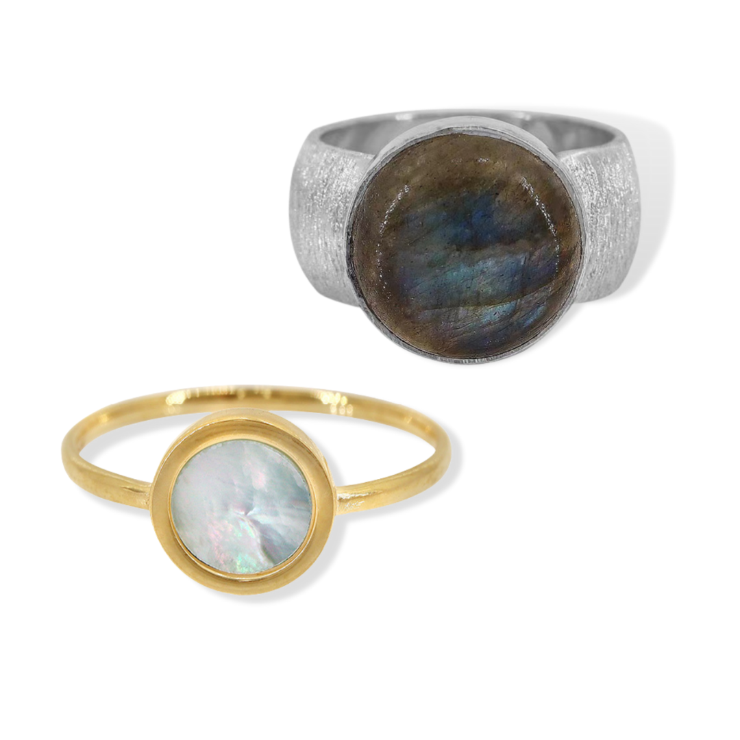 Shareable Moon Rings Set in 10k Gold & Sterling Silver