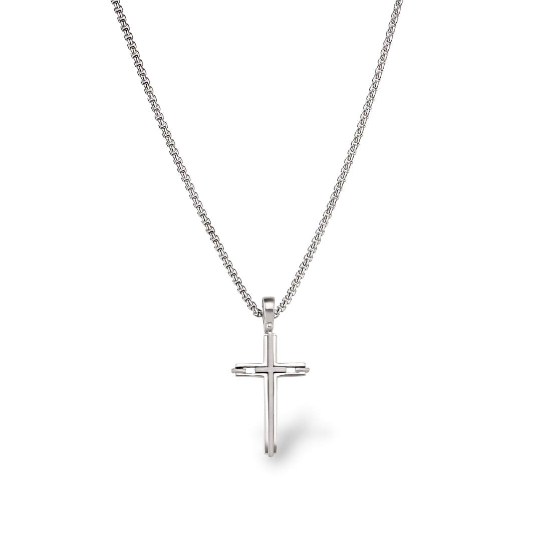 Large Concave Cross Pendant in 14K White Gold