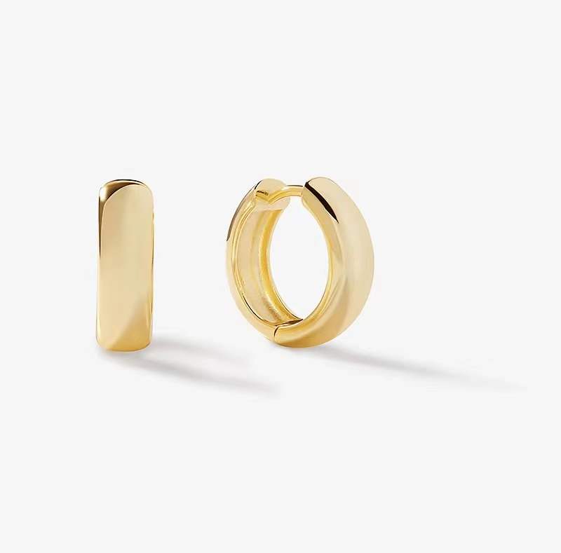Bold  Yellow Round Shape Huggie Earring in 14K Gold