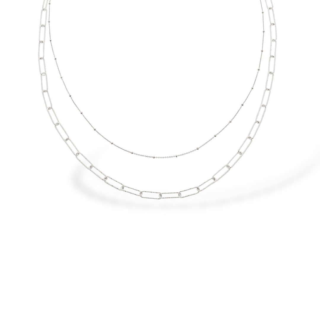 Strata Two Layers Curb link Anklet in Sterling Silver