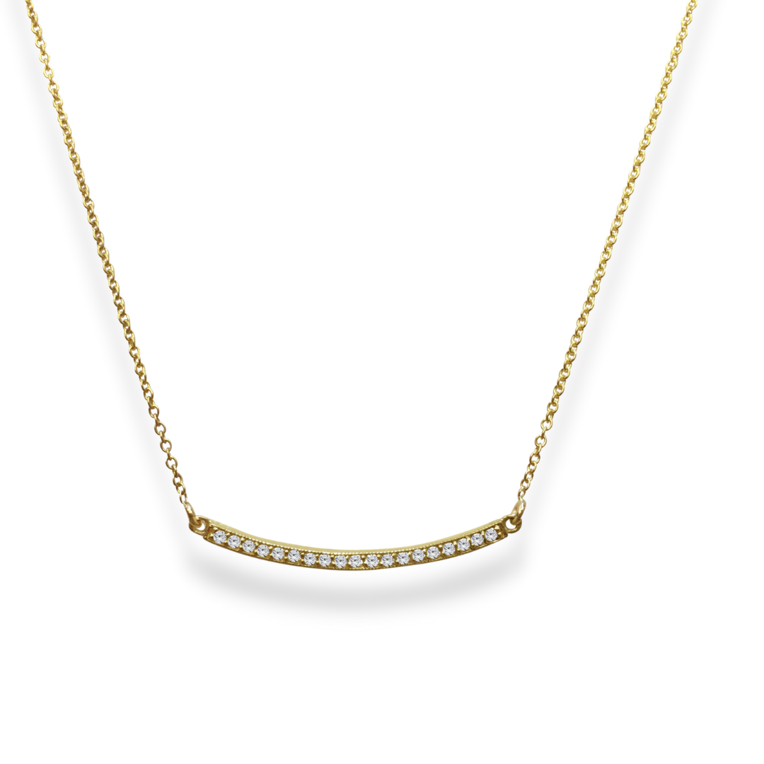 Curved Bar Necklace in 14K Gold, with Diamonds-Yellow/White